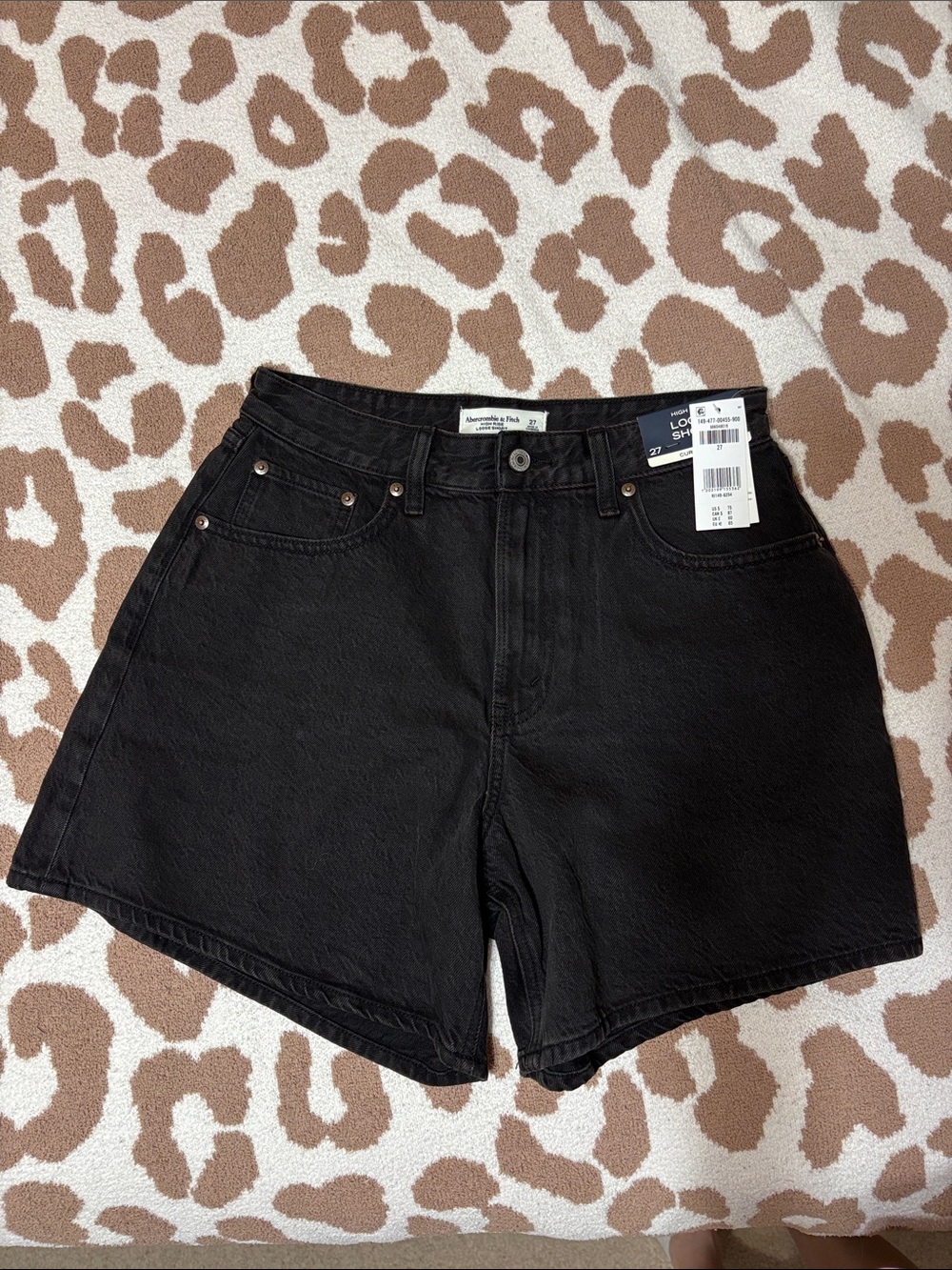 Abercrombie & Fitch Curve Love Black High-Rise Loose Denim Shorts